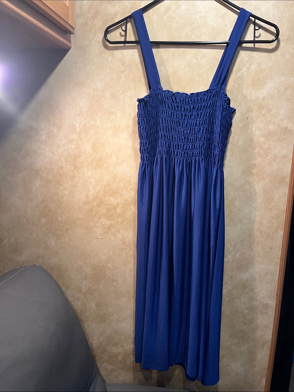 Smocked Midi Dress in Cobalt Blue